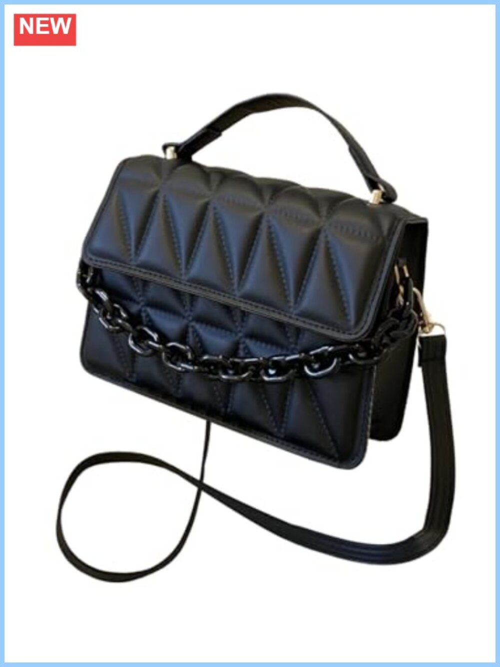 Quilted PU Leather Square Crossbody Bag Mini Satchel Chain Detail